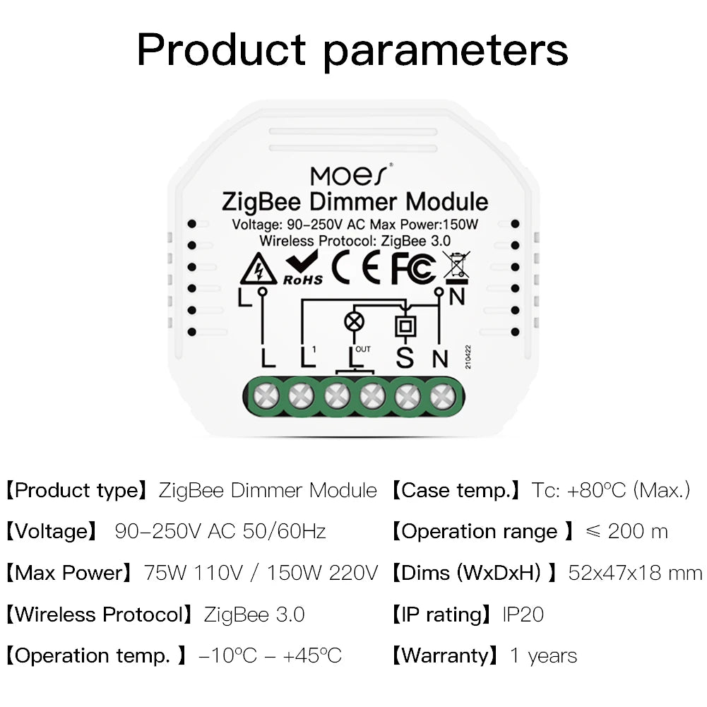 MOES Smart ZigBee WiFi Switch Module