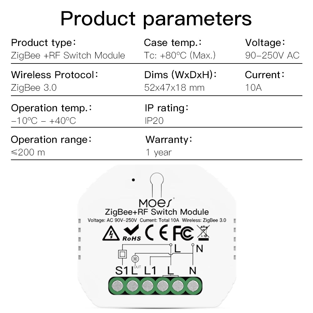 MOES Smart ZigBee WiFi Switch Module