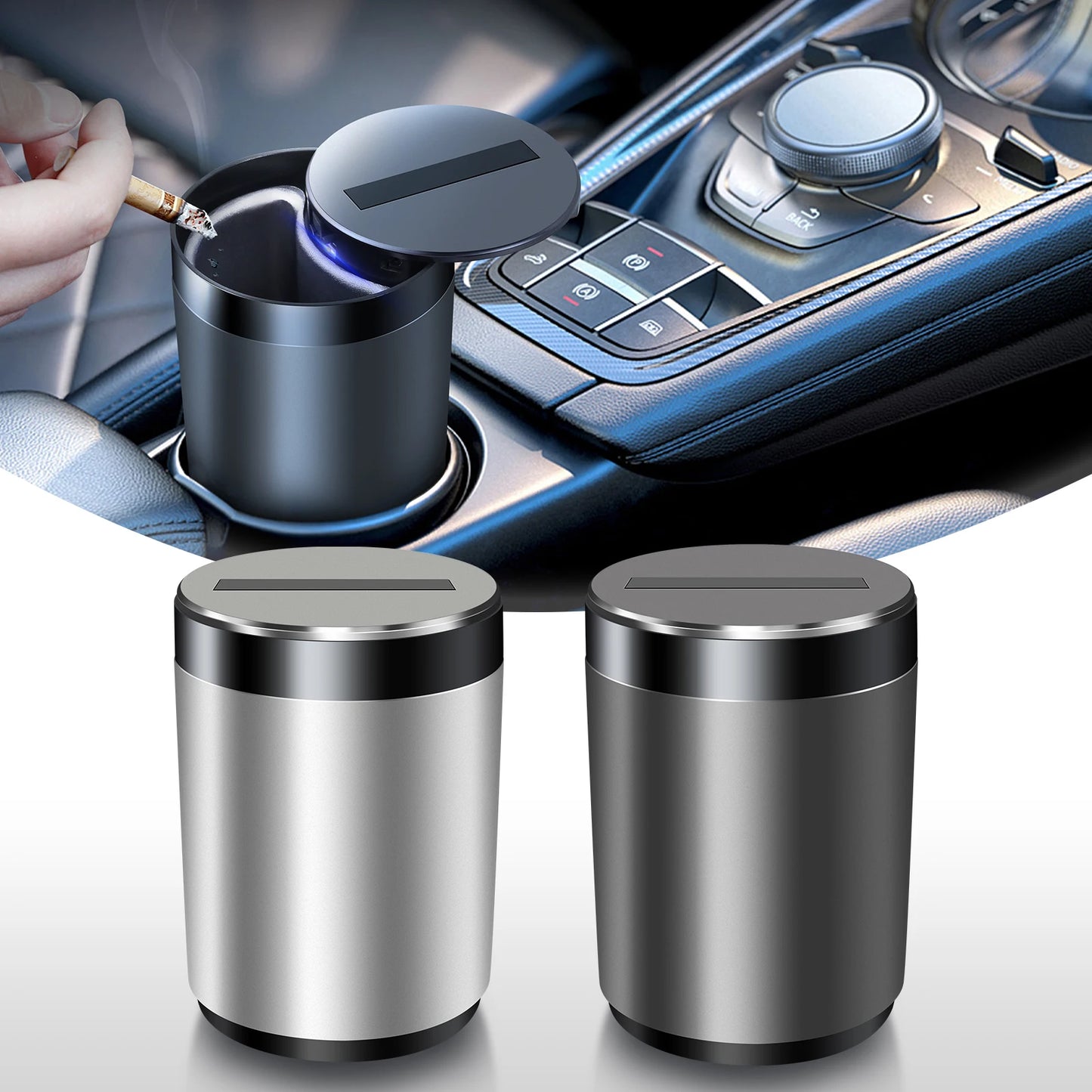 Smart Car Ashtray Intelligent Induction Automatic Opening and Closing Portable Car Cigarette Ashtray Cup with Blue LED Light